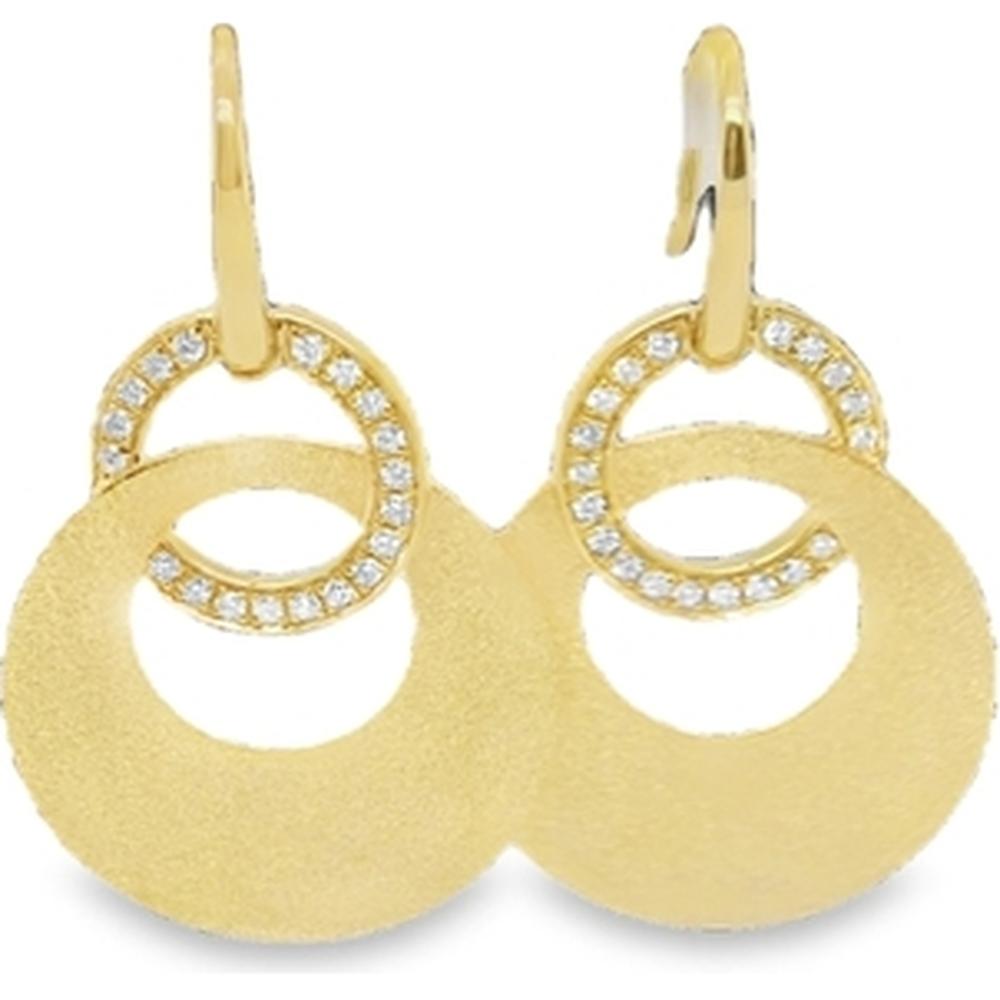 18K Yellow Gold Double Circle Drop Earrings with Diamond-Accented Open Rings by Afarin
