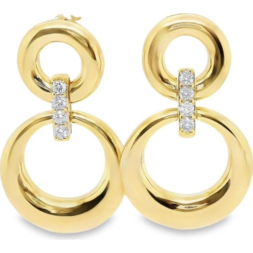 18K Yellow Gold Double Circle Drop Earrings with Diamond Accents by Afarin