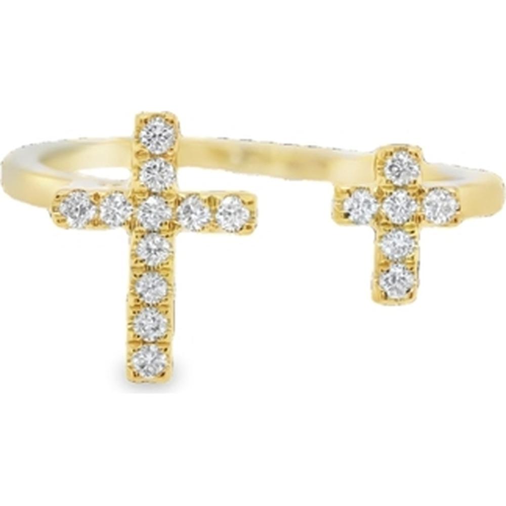 18K Yellow Gold Double Cross Ring with Round Diamonds by Afarin