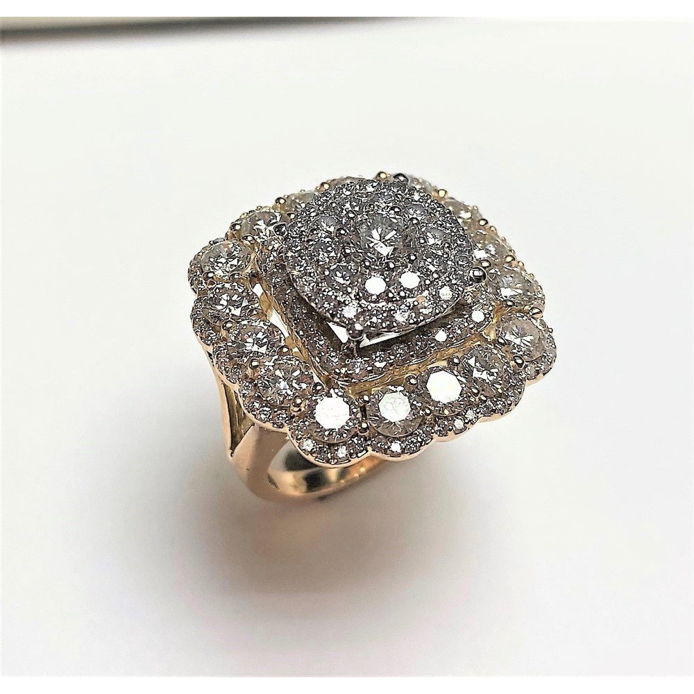 18K Yellow Gold Double Halo Ring with Pavé Set Round Diamonds - 5.30 Carat Total Diamond Weight by Auriventus