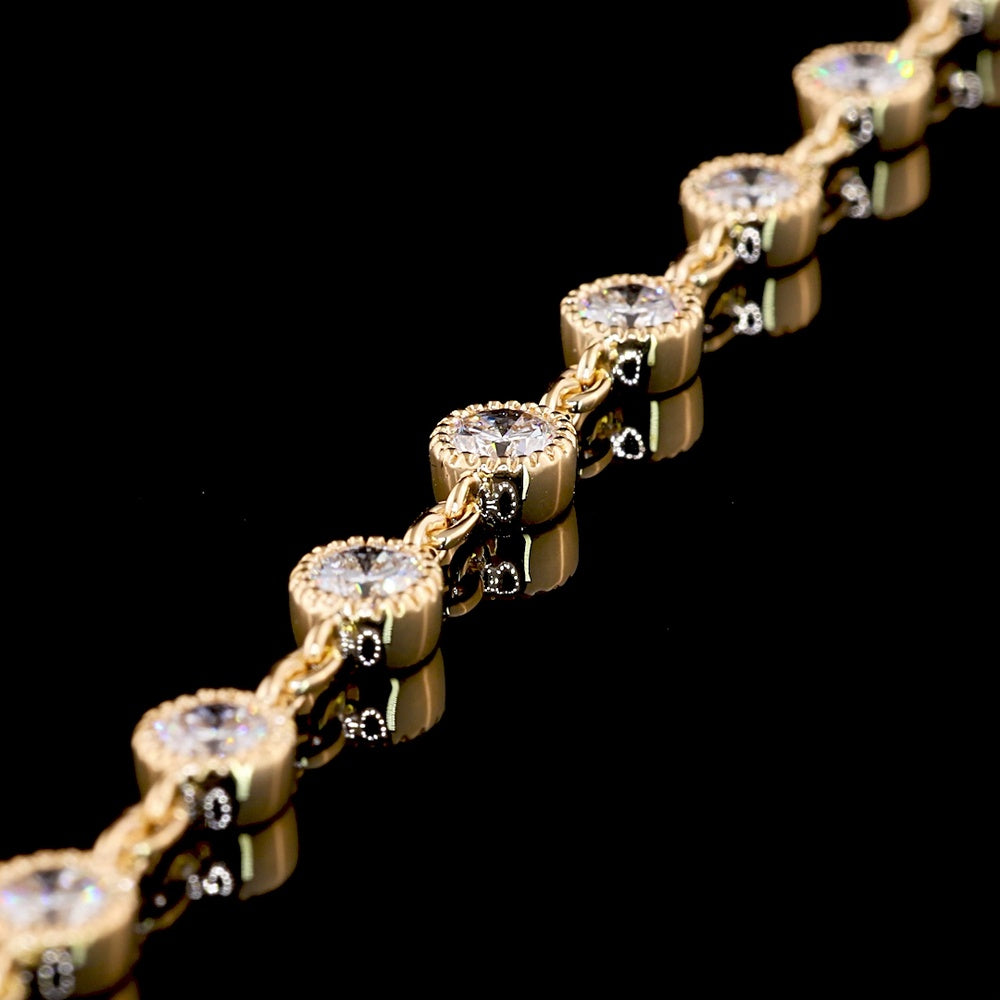 18K Yellow Gold Double Strand Station Necklace with Bezel Set Round Lab Diamonds - 14.06 Carats Total Diamond Weight, E-F Color VS2 Clarity - Covaloro Fine Jewelry
