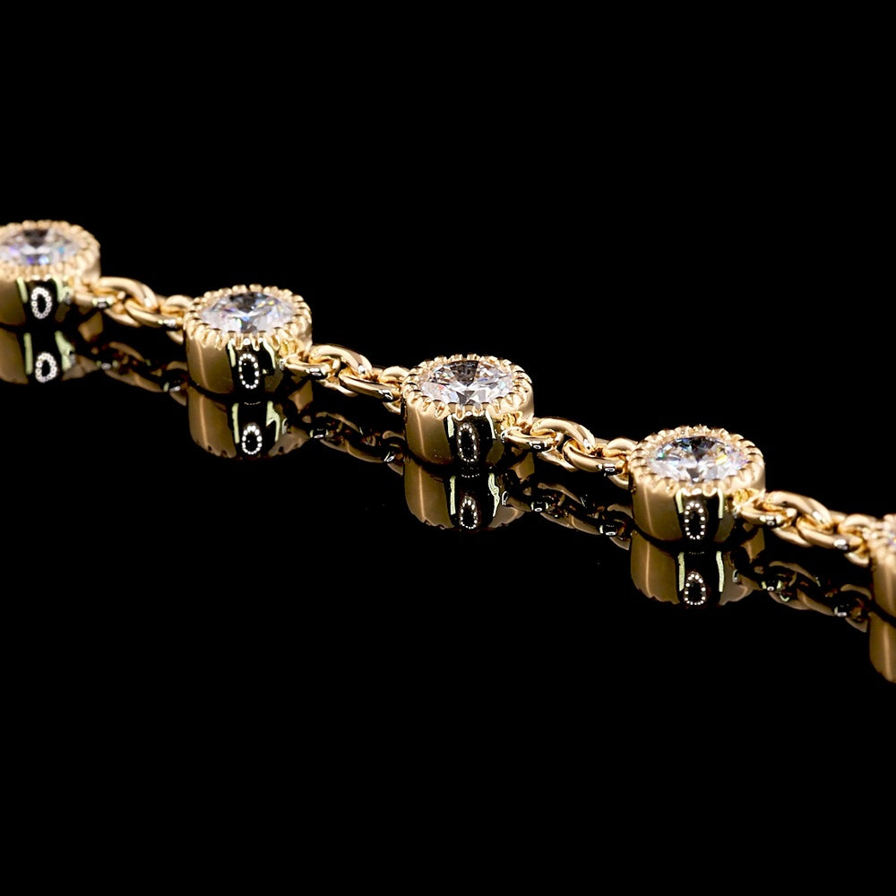 18K Yellow Gold Double Strand Station Necklace with Bezel Set Round Lab Diamonds - 14.06 Carats Total Diamond Weight, E-F Color VS2 Clarity - Covaloro Fine Jewelry