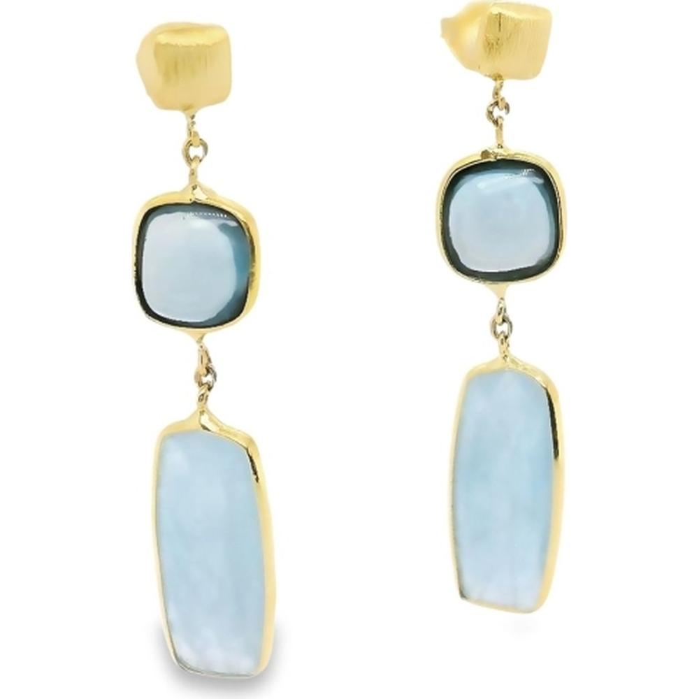 18K Yellow Gold Drop Earrings with Blue Chalcedony Semi-Precious Stones by Afarin