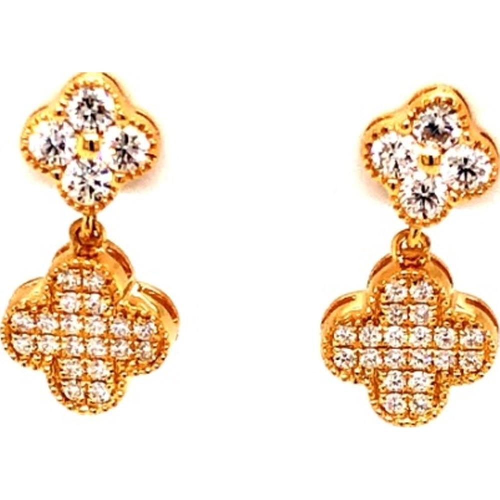 18K Yellow Gold Drop Earrings with Clover Motifs and Round Diamonds by Afarin