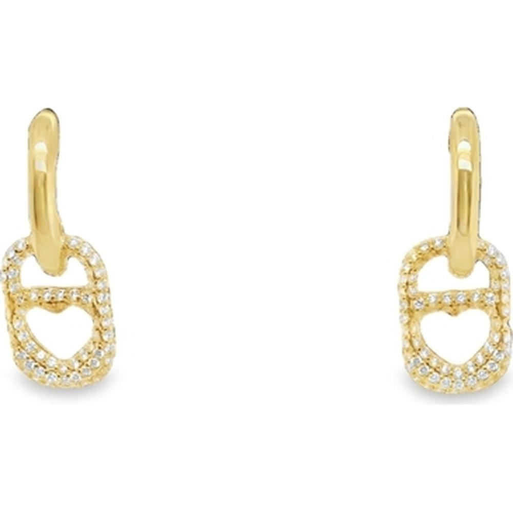 18K Yellow Gold Drop Earrings with Heart Motif and Diamond Accents by Afarin