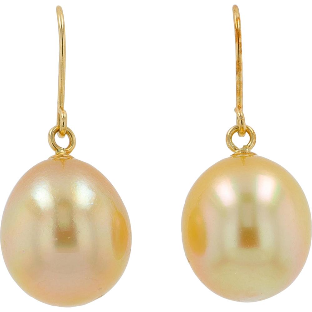 18K Yellow Gold Drop Earrings with Lustrous Round Pearls - 2 Pearls Total Gem Weight