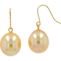 18K Yellow Gold Drop Earrings with Lustrous Round Pearls - 2 Pearls Total Gem Weight