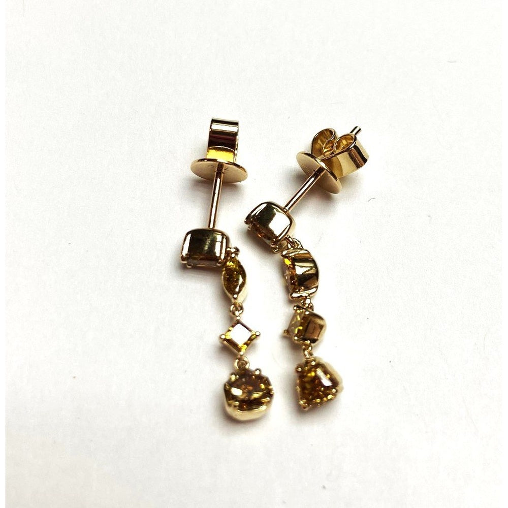 18K Yellow Gold Drop Earrings with Mixed Fancy Cut Diamonds - 1.16 Carat Total Diamond Weight by Auriventus