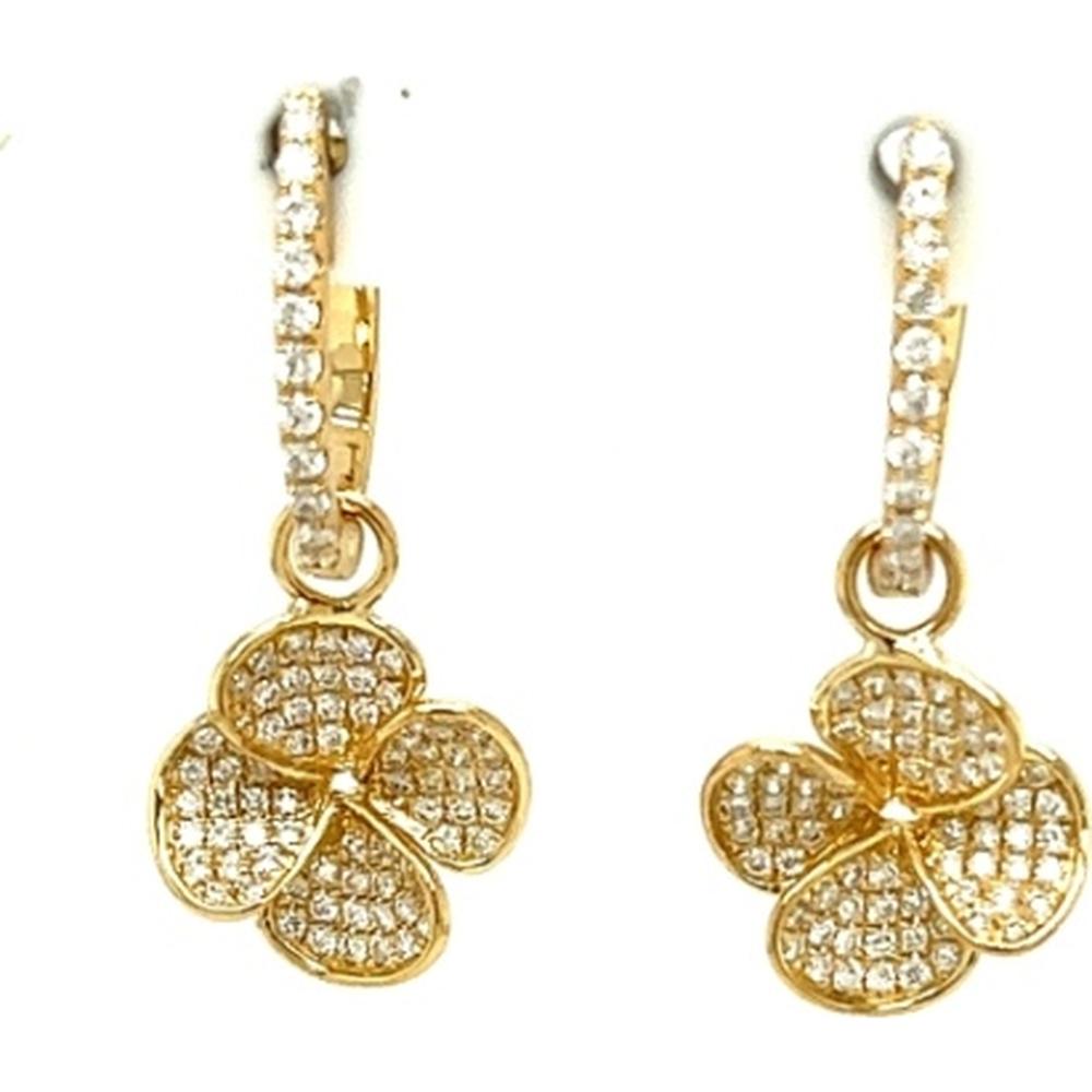 18K Yellow Gold Drop Earrings with Pavé Diamond Flower Motifs by Afarin