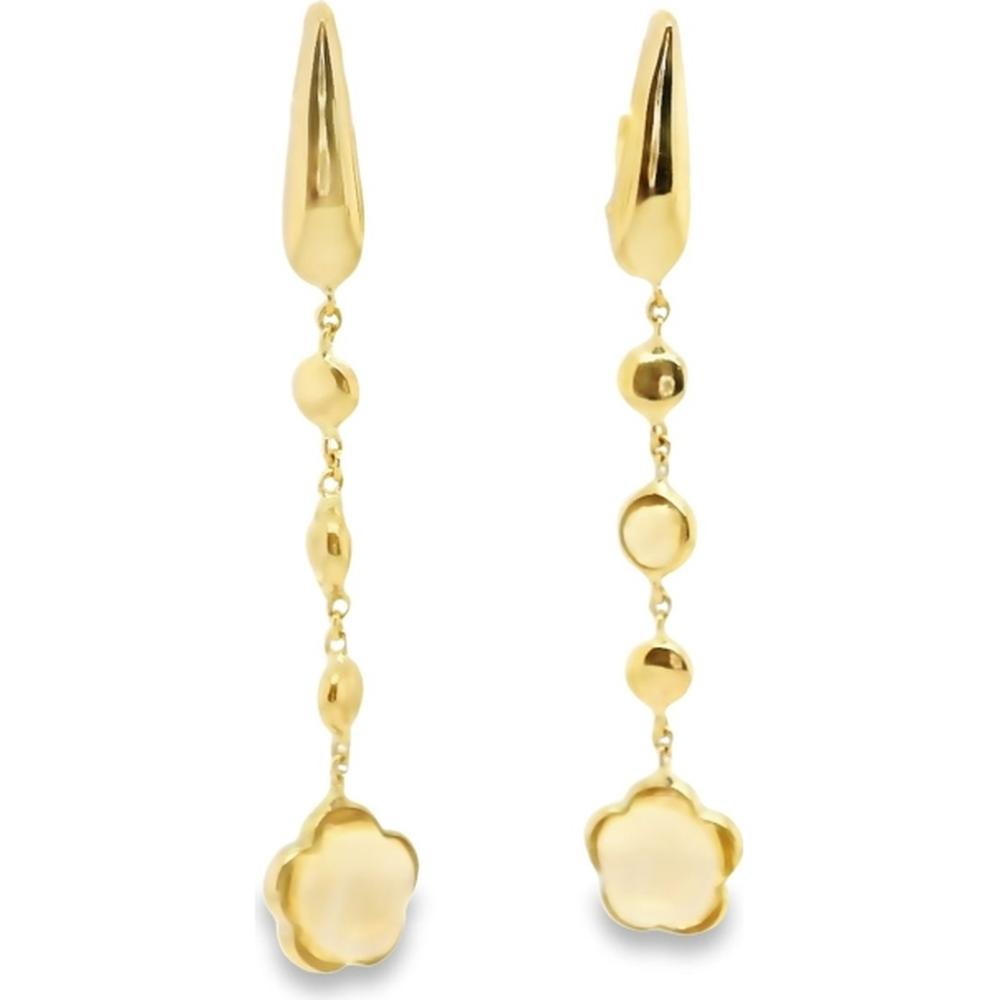 18K Yellow Gold Drop Earrings with Polished Floral Motifs by Afarin