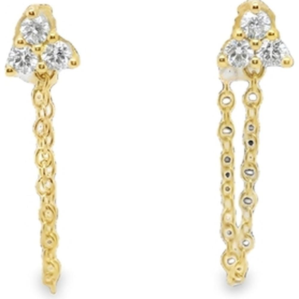 18K Yellow Gold Drop Earrings with Prong-Set Round Diamond Cluster Tops by Afarin