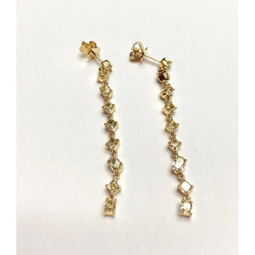 18K Yellow Gold Drop Earrings with Prong-Set Round Diamonds - 3.25 Carat Total Diamond Weight by Auriventus