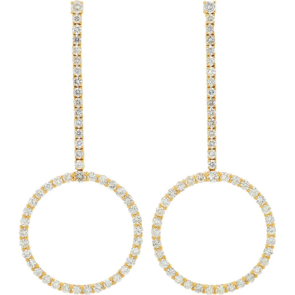 18K Yellow Gold Drop Earrings with Prong-Set Round Diamonds - 5.22 Carat Total Diamond Weight