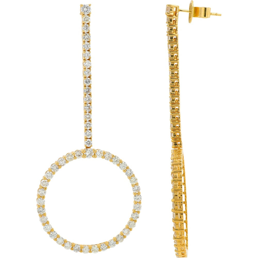 18K Yellow Gold Drop Earrings with Prong-Set Round Diamonds - 5.22 Carat Total Diamond Weight