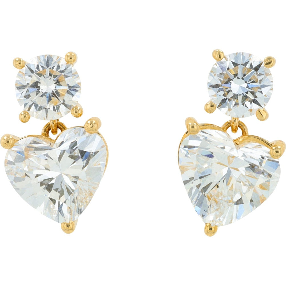 18K Yellow Gold Drop Earrings with Round and Heart-Shaped Lab Grown Diamonds - 2.40 Carat Total Diamond Weight