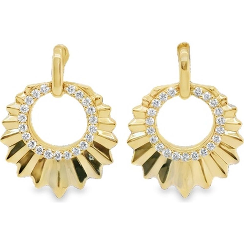 18K Yellow Gold Drop Earrings with Round Diamond Halo Motif by Afarin