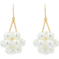 18K Yellow Gold Drop Pearl Cluster Earrings with 4 - 5mm Luminous Pearls - Total Gem Weight 8 - 10mm