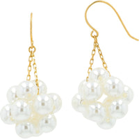 18K Yellow Gold Drop Pearl Cluster Earrings with 4 - 5mm Luminous Pearls - Total Gem Weight 8 - 10mm