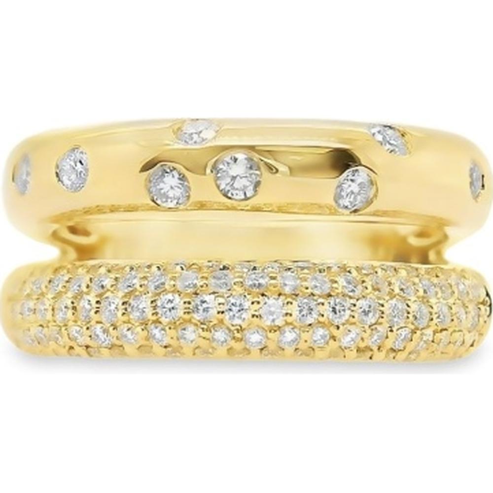 18K Yellow Gold Dual Band Ring with Bezel and Pavé Set Round Diamonds by Afarin