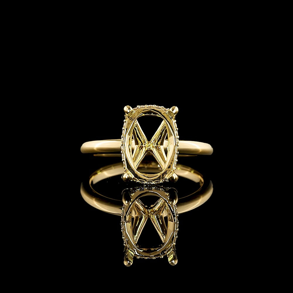 18K Yellow Gold East-West Antique Cushion Cut Hidden Halo Ring with 3.76 Carat Lab Diamond and 0.11 Carat Accent Diamonds - GIA Certified 3.87 Carats Total - Covaloro Fine Jewelry