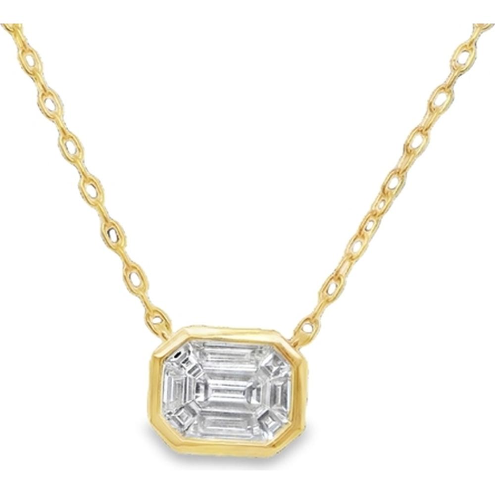 18K Yellow Gold East-West Bezel Set Emerald Cut Diamond Pendant Necklace by Afarin