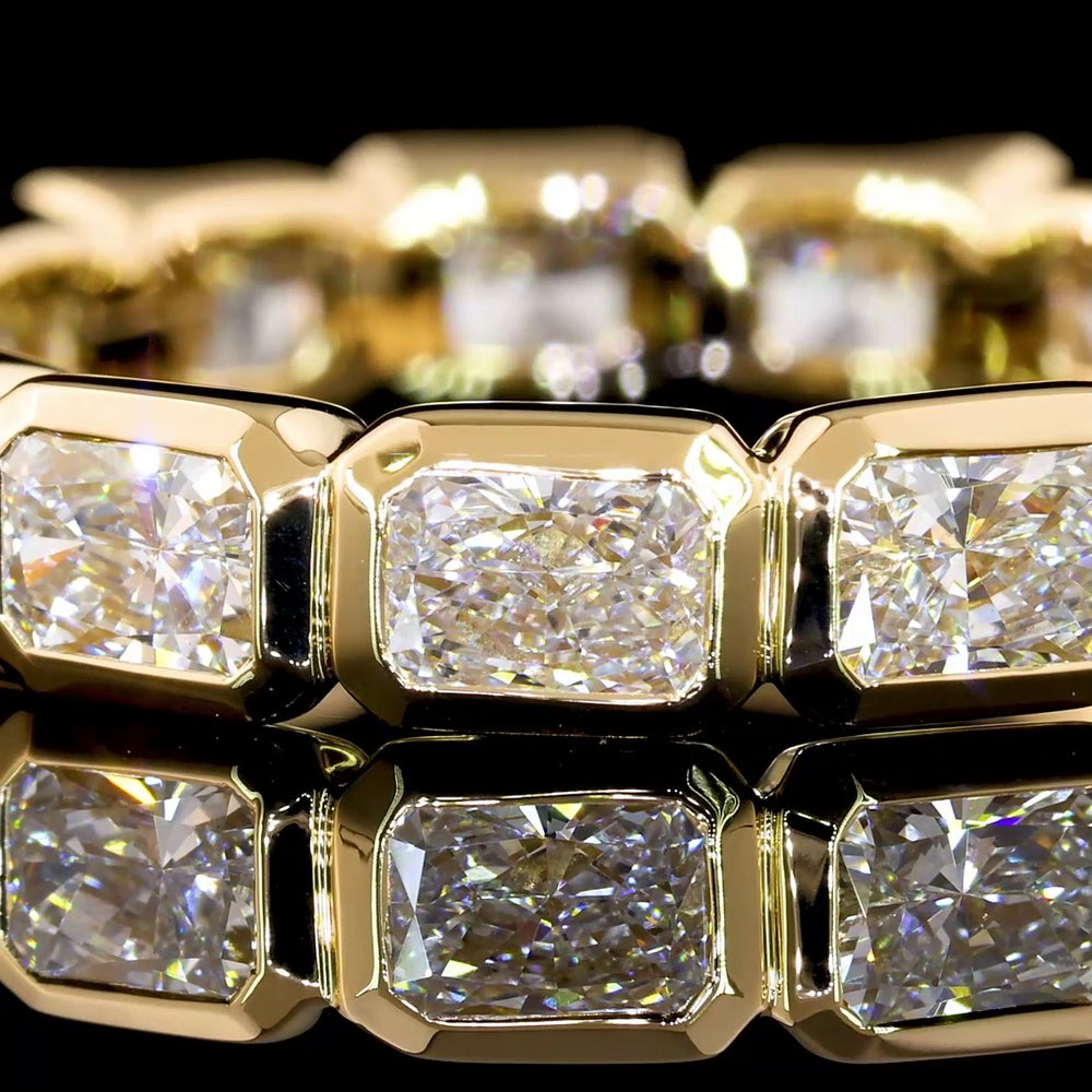 18K Yellow Gold East-West Bezel Set Radiant Cut Lab Diamond Eternity Band - 1.98 Carats Total Diamond Weight - Covaloro Fine Jewelry