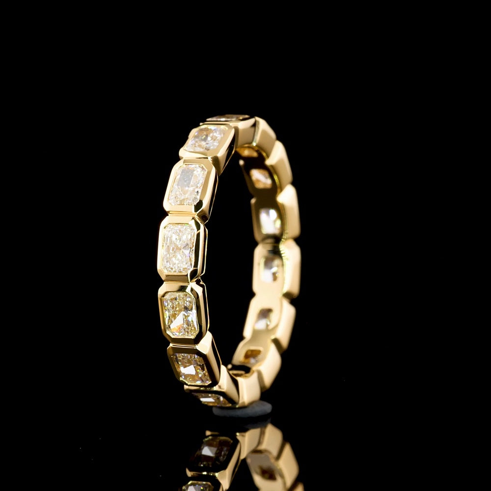 18K Yellow Gold East-West Bezel Set Radiant Cut Lab Diamond Eternity Band - 1.98 Carats Total Diamond Weight - Covaloro Fine Jewelry