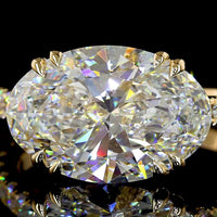 18K Yellow Gold East-West Hidden Halo Ring with 4.13 Carats Oval Lab Diamond and 0.65 Carats Round Diamond Accents - 4.78 Total Carat Weight IGI Certified - Covaloro Fine Jewelry