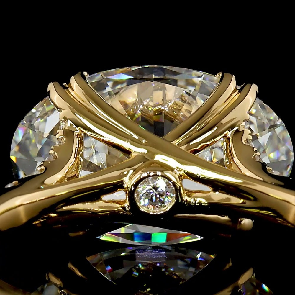 18K Yellow Gold East-West Hidden Halo Ring with 4.13 Carats Oval Lab Diamond and 0.65 Carats Round Diamond Accents - 4.78 Total Carat Weight IGI Certified - Covaloro Fine Jewelry