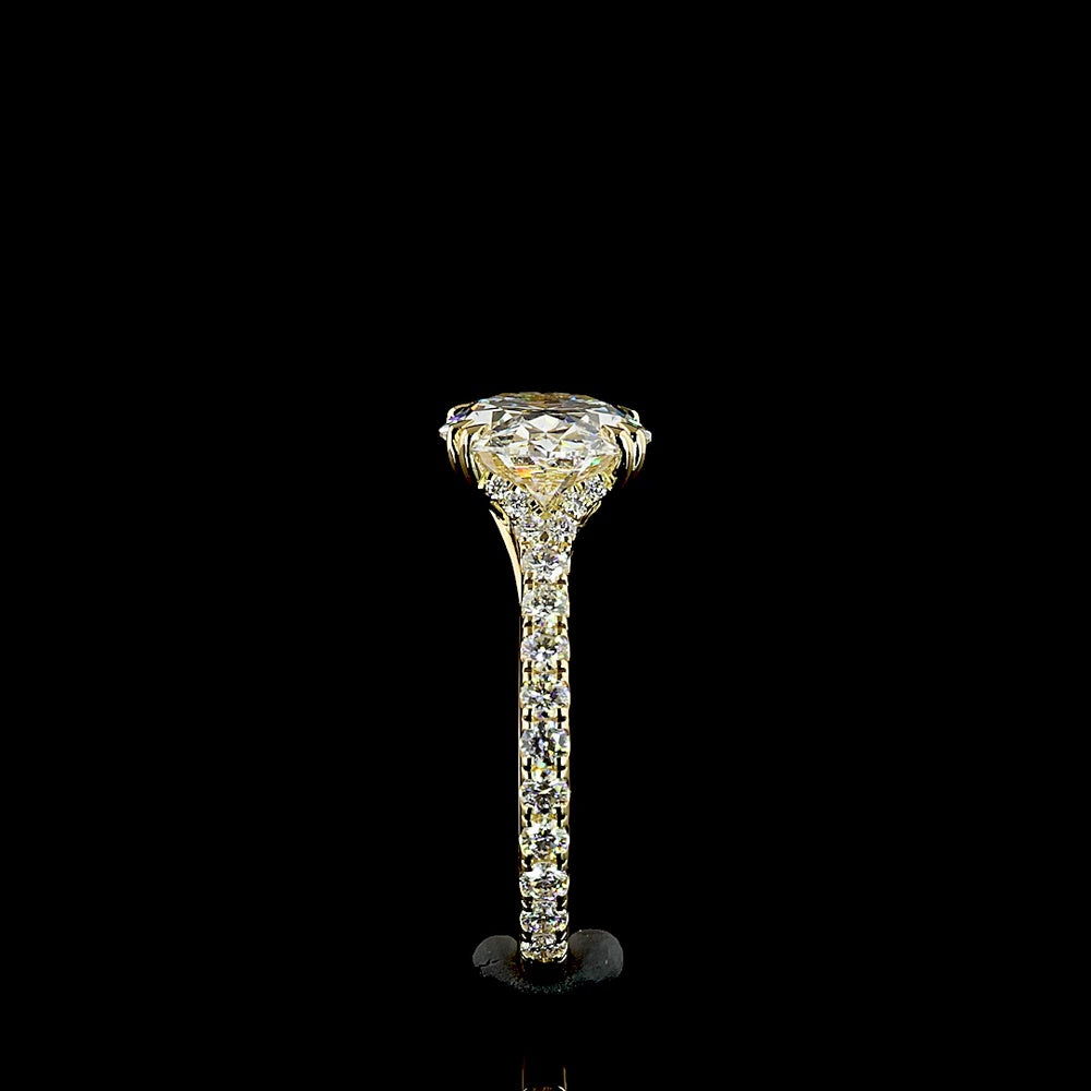 18K Yellow Gold East-West Hidden Halo Ring with 4.13 Carats Oval Lab Diamond and 0.65 Carats Round Diamond Accents - 4.78 Total Carat Weight IGI Certified - Covaloro Fine Jewelry