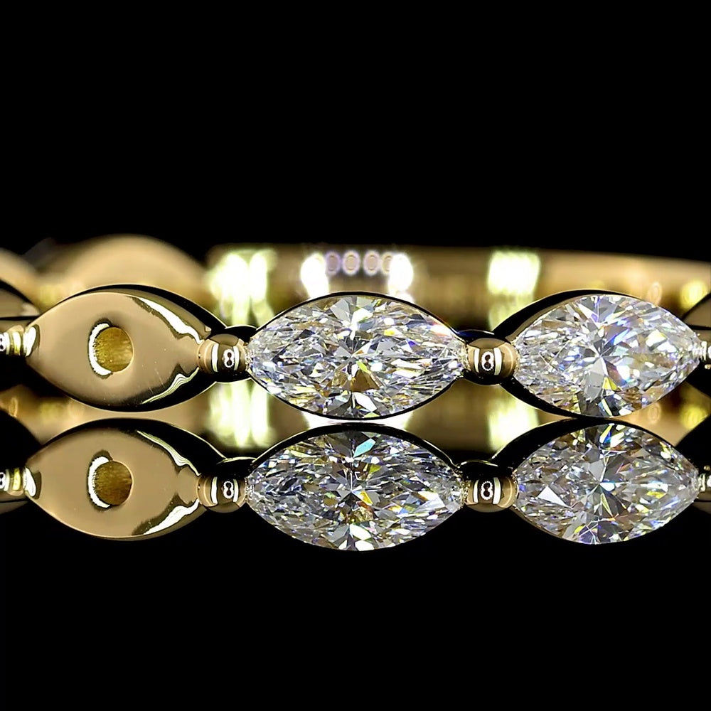 18K Yellow Gold East-West Marquise Cut Lab Diamond 3/4 Eternity Band - 0.70 Carat Total Weight, E-F Color, VS Clarity - Covaloro Fine Jewelry