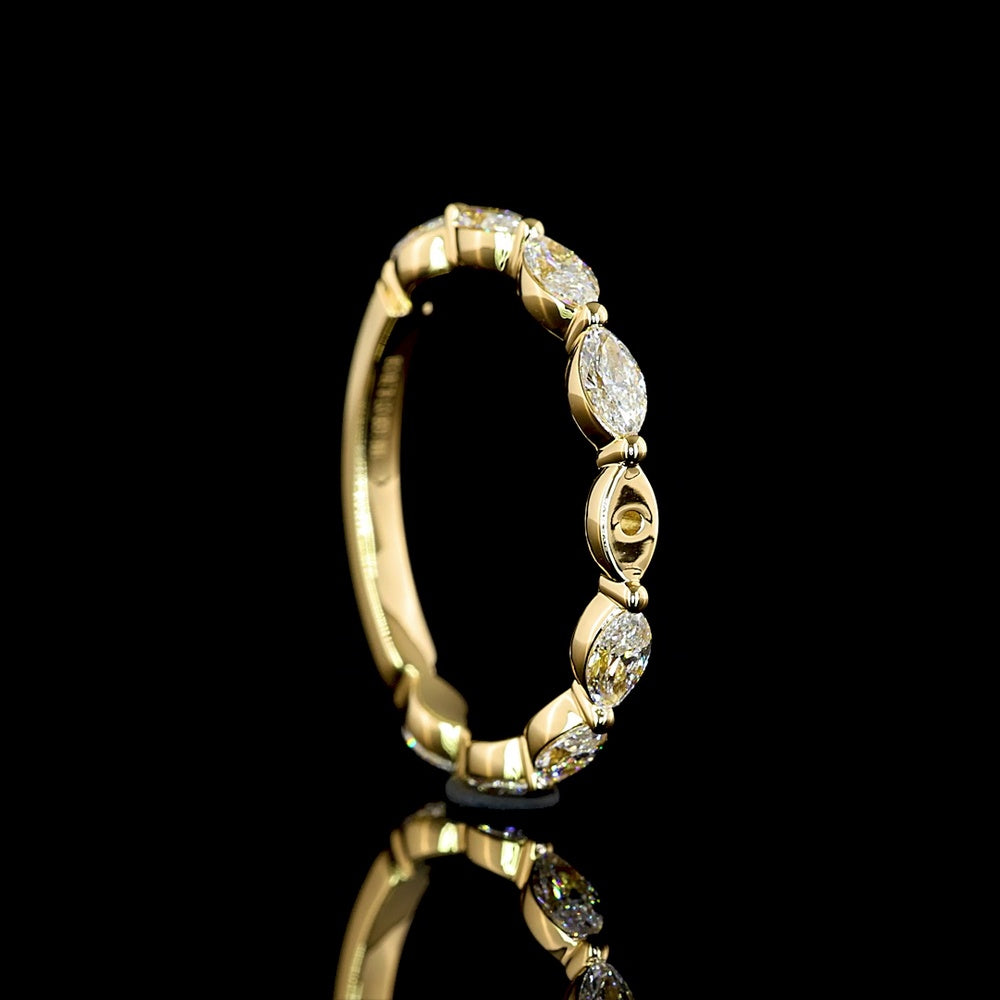 18K Yellow Gold East-West Marquise Cut Lab Diamond 3/4 Eternity Band - 0.70 Carat Total Weight, E-F Color, VS Clarity - Covaloro Fine Jewelry