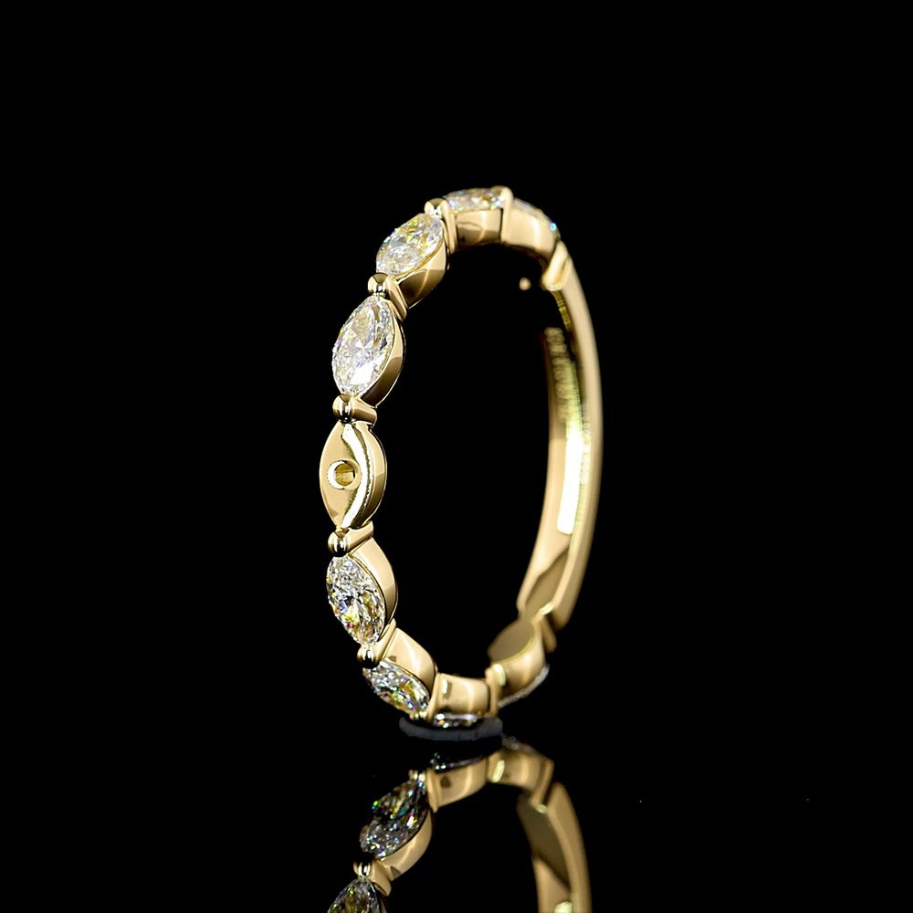 18K Yellow Gold East-West Marquise Cut Lab Diamond 3/4 Eternity Band - 0.70 Carat Total Weight, E-F Color, VS Clarity - Covaloro Fine Jewelry