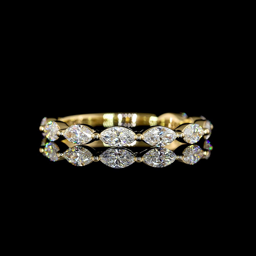 18K Yellow Gold East-West Marquise Cut Lab Diamond 3/4 Eternity Band - 0.82 Carat Total Weight (E-F Color, VS Clarity) - Covaloro Fine Jewelry