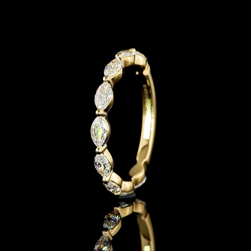 18K Yellow Gold East-West Marquise Cut Lab Diamond 3/4 Eternity Band - 0.82 Carat Total Weight (E-F Color, VS Clarity) - Covaloro Fine Jewelry