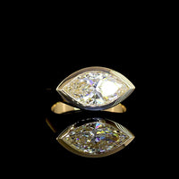 18K Yellow Gold East-West Marquise Cut Lab Diamond Solitaire Ring with Bezel Setting - 2.50 Carat Total Diamond Weight, E-F Color VS1 Clarity - Covaloro Fine Jewelry