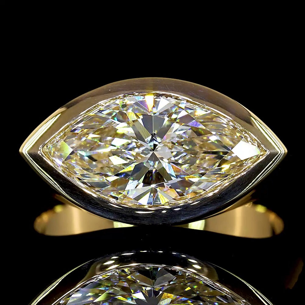 18K Yellow Gold East-West Marquise Cut Lab Diamond Solitaire Ring with Bezel Setting - 2.50 Carat Total Diamond Weight, E-F Color VS1 Clarity - Covaloro Fine Jewelry