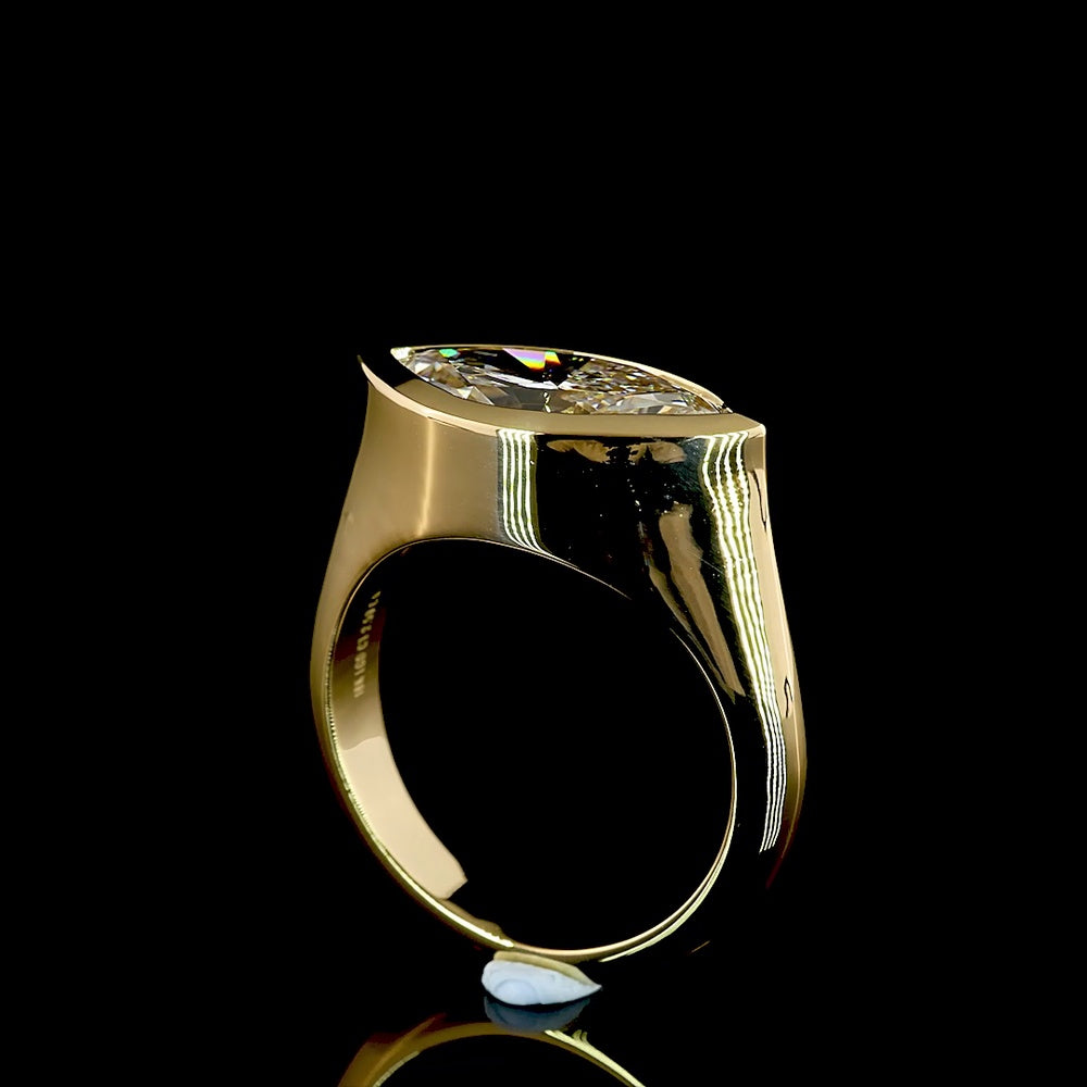 18K Yellow Gold East-West Marquise Cut Lab Diamond Solitaire Ring with Bezel Setting - 2.50 Carat Total Diamond Weight, E-F Color VS1 Clarity - Covaloro Fine Jewelry