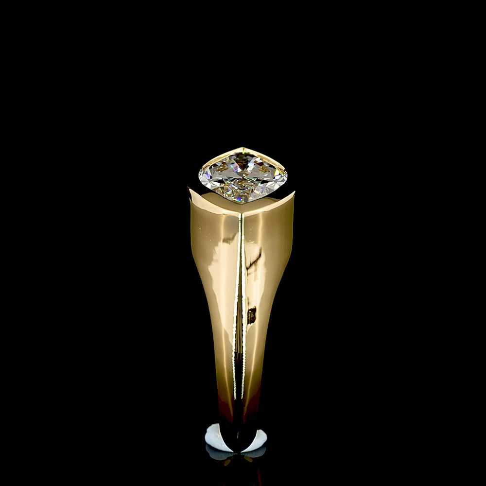18K Yellow Gold East-West Marquise Cut Lab Diamond Solitaire Ring with Bezel Setting - 2.50 Carat Total Diamond Weight, E-F Color VS1 Clarity - Covaloro Fine Jewelry