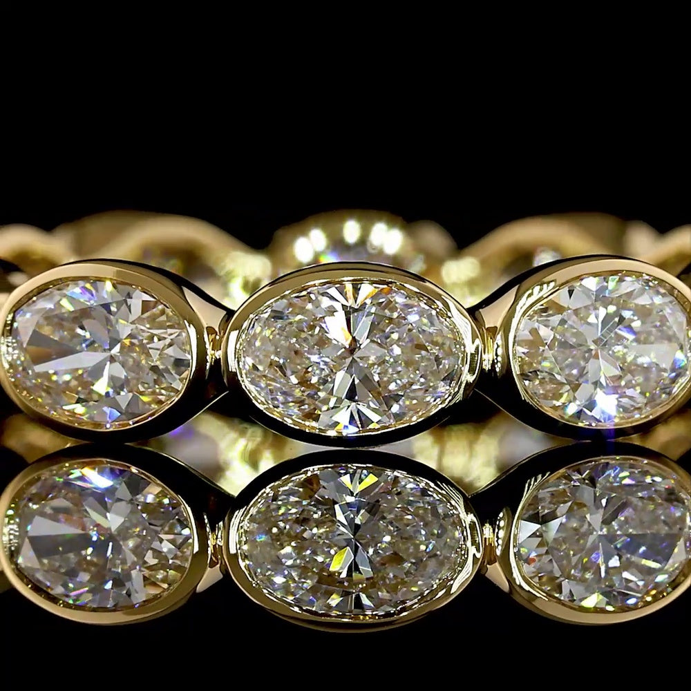 18K Yellow Gold East-West Oval Cut Lab Diamond Eternity Band - 2.00 Carat Total Weight, Bezel Set, 12 Stones E-F VS1 - Covaloro Fine Jewelry