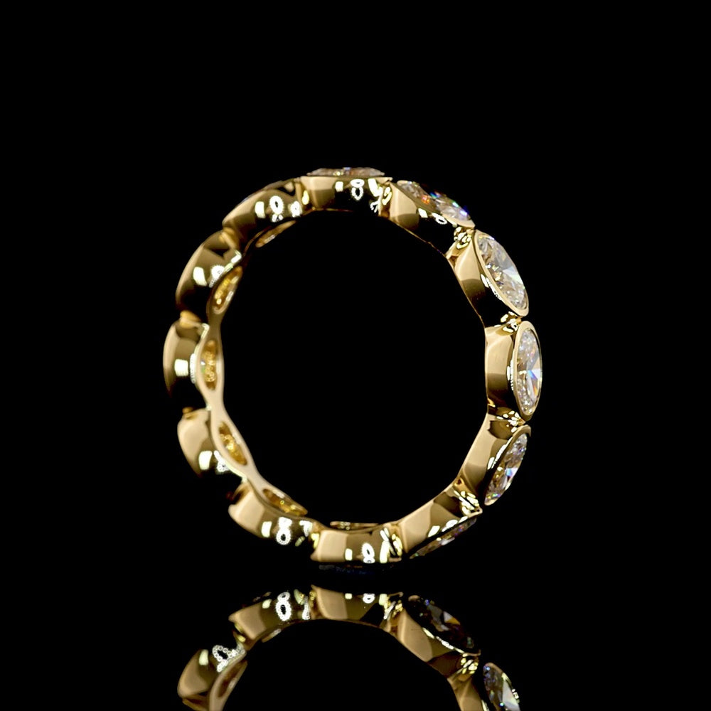 18K Yellow Gold East-West Oval Cut Lab Diamond Eternity Band - 2.00 Carat Total Weight, Bezel Set, 12 Stones E-F VS1 - Covaloro Fine Jewelry