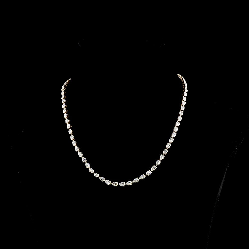 18K Yellow Gold East-West Pear Shape Diamond Tennis Necklace - 16.67 Carat Total Weight, 69 Lab Diamonds, E-F VS - Covaloro Fine Jewelry