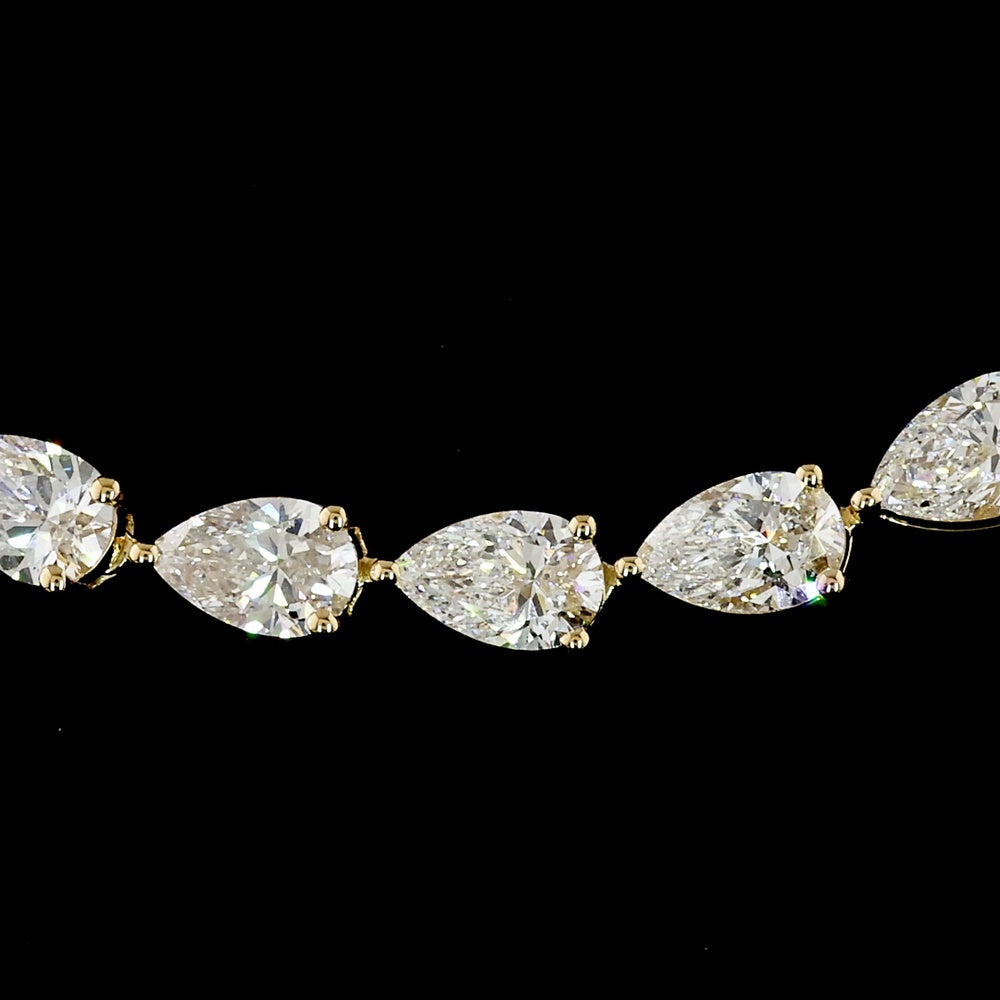 18K Yellow Gold East-West Pear Shape Diamond Tennis Necklace - 16.67 Carat Total Weight, 69 Lab Diamonds, E-F VS - Covaloro Fine Jewelry