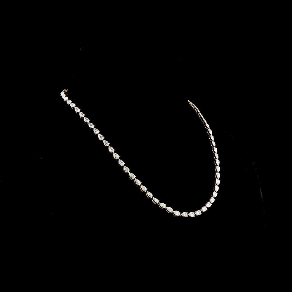 18K Yellow Gold East-West Pear Shape Diamond Tennis Necklace - 16.67 Carat Total Weight, 69 Lab Diamonds, E-F VS - Covaloro Fine Jewelry