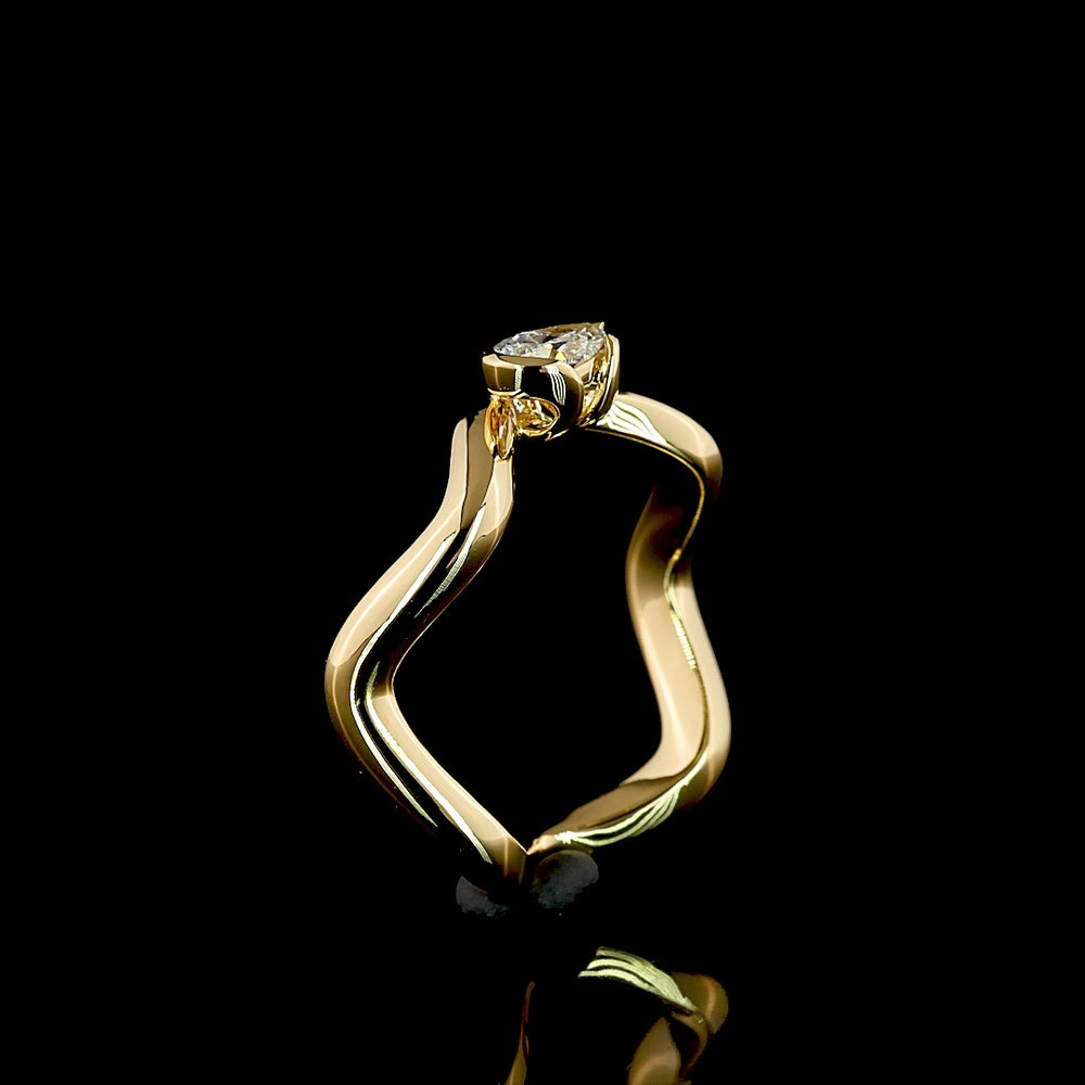 18K Yellow Gold East-West Pear Shape Solitaire Eternity Band with Half-Bezel Set Lab Diamond - 0.22 Carat Total Weight, F Color VS2 Clarity - Covaloro Fine Jewelry