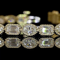 18K Yellow Gold East-West Tennis Bracelet with Alternating Bezel-Set Emerald and Oval Lab Grown Diamonds - 7.39 Carat Total Weight - Covaloro Fine Jewelry