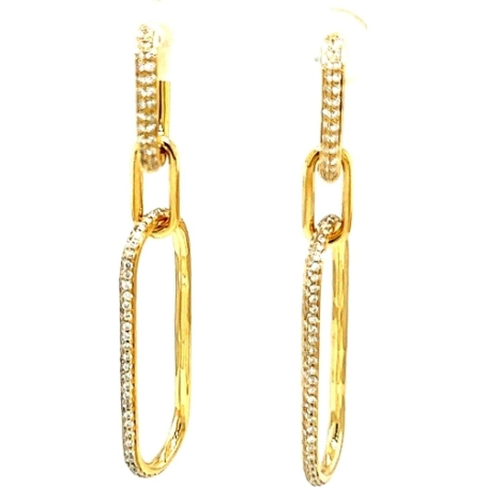 18K Yellow Gold Elongated Drop Earrings with Diamond-Accented Links by Afarin