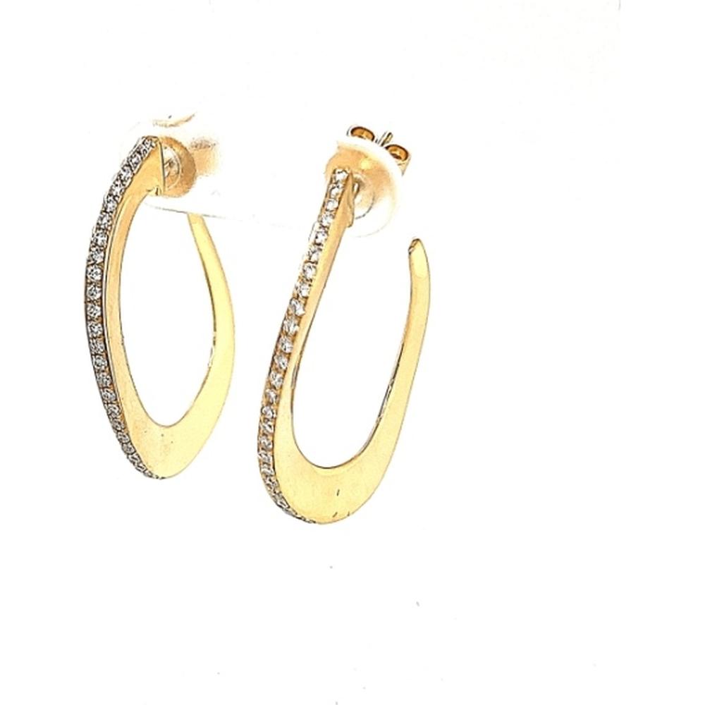 18K Yellow Gold Elongated Hoop Earrings with Front-Set Diamonds by Afarin