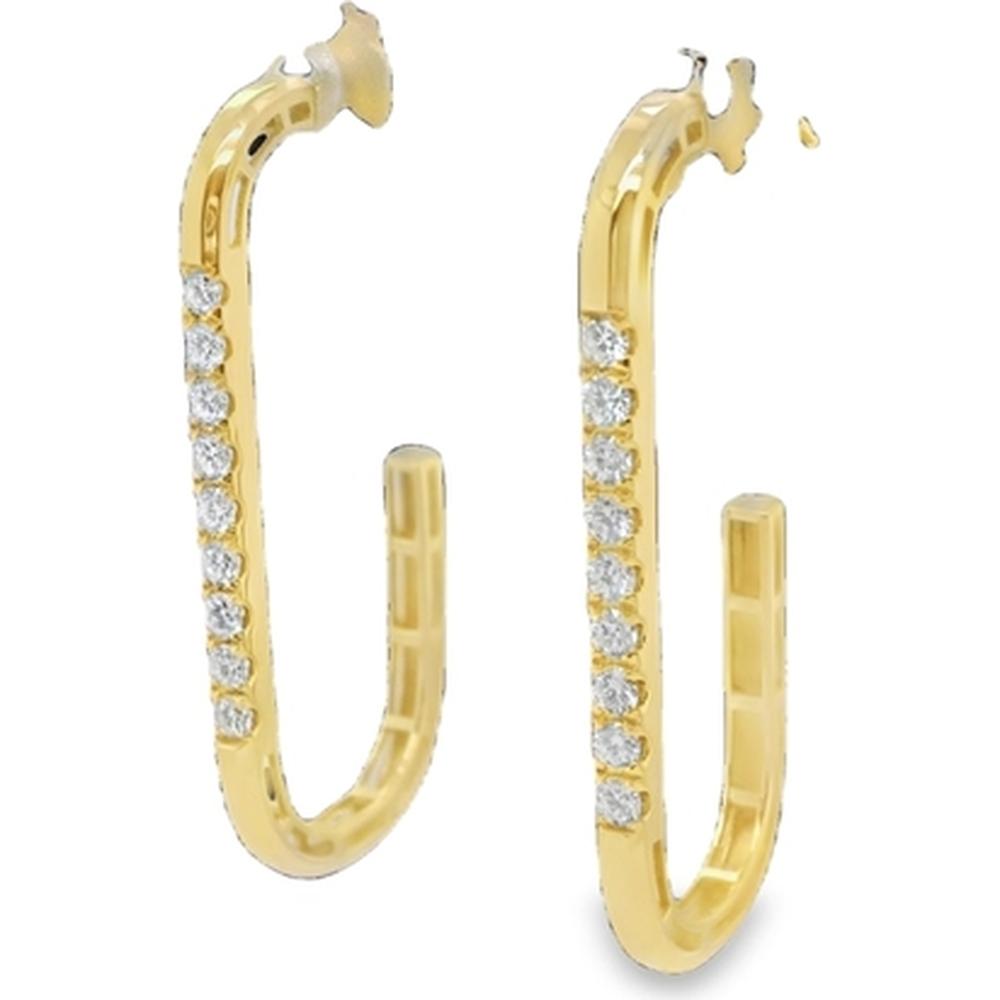 18K Yellow Gold Elongated Hoop Earrings with Front-Set Round Diamonds by Afarin