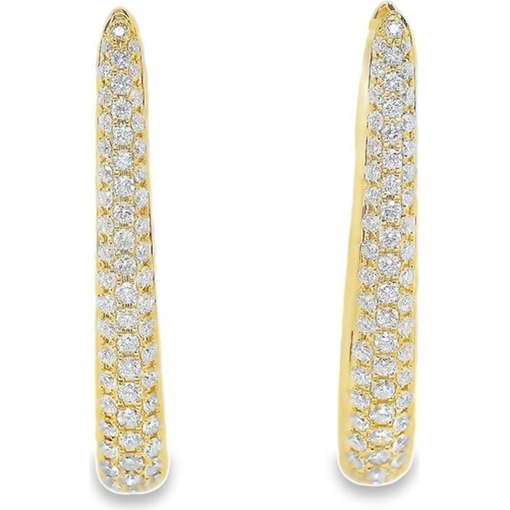 18K Yellow Gold Elongated Hoop Earrings with Pavé Set Round Diamonds by Afarin